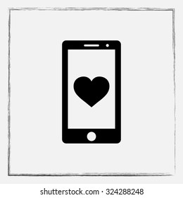 Mobile phone with heart sign icon, vector illustration. Flat design style
