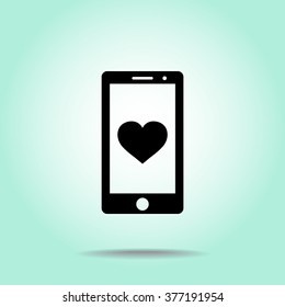 Mobile phone with heart sign icon, vector illustration. Flat design style