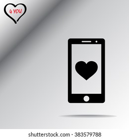 Mobile phone with heart sign icon, vector illustration. Flat design style