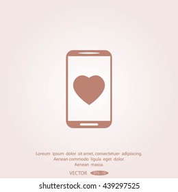 Mobile phone with heart sign icon, vector illustration.