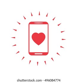 Mobile phone with heart sign icon, vector illustration.