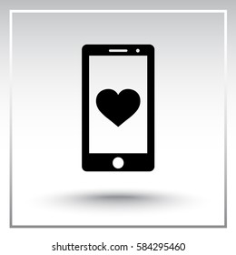 Mobile phone with heart sign icon, vector illustration. Flat design style