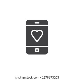 Mobile phone and heart vector icon. filled flat sign for mobile concept and web design. Smartphone with heart simple solid icon. Symbol logo illustration. Pixel perfect vector