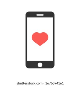 Mobile phone with heart vector sign icon, Flat design style.