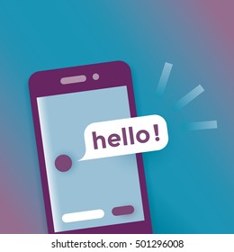 Mobile phone with "Hello!" SMS chat message on the screen