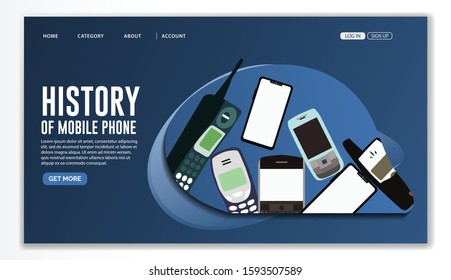 Mobile Phone History Landing Page. Evolution of Cell Phone Illustration. Flat Gradient Cartoon Vector Illustration for Website Page.