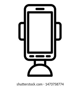 Mobile phone holder icon. Outline mobile phone holder vector icon for web design isolated on white background