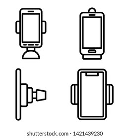 Mobile phone holder icons set. Outline set of mobile phone holder vector icons for web design isolated on white background