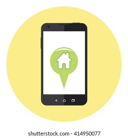 Mobile Phone With Home Location Marker On The Screen
