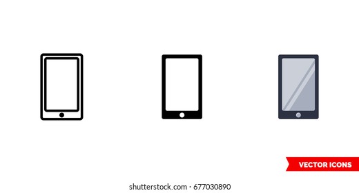Mobile phone icon of 3 types: color, black and white, outline. Isolated vector sign symbol.