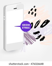 Mobile phone icon with abstract watercolor hipster background design. All aquarelle elements are monochrome and easy to recolor.
