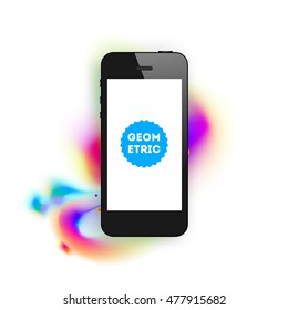 Mobile phone icon with abstract watercolor hipster background design.