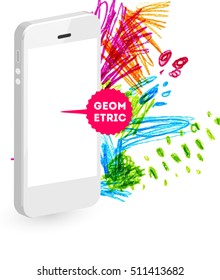 Mobile phone icon with abstract watercolor hipster background design