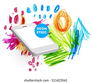 Mobile phone icon with abstract watercolor hipster background design