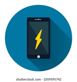 mobile phone icon alarm on the screen with long shadow black,Simple design style.vector illustration