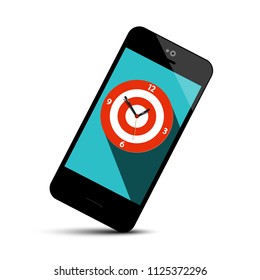 Mobile Phone Icon with Analog Clock Symbol on Screen - Vector