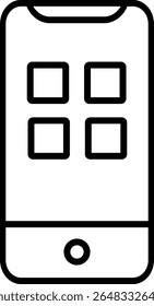 Icono de teléfono móvil con diseño App en estilo de línea mínima
