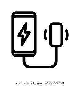 Mobile phone icon being powered up by an external adapter