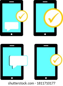 mobile phone icon with check mark, completed task concept