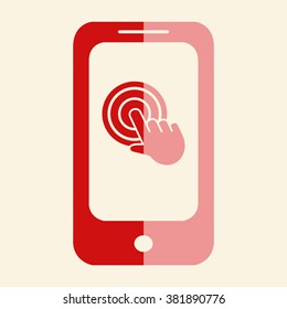 Mobile phone icon with click, hand icon 
