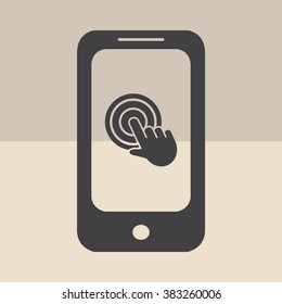 Mobile phone icon with click, hand icon 