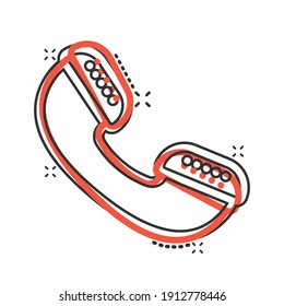 Mobile phone icon in comic style. Telephone talk cartoon vector illustration on white isolated background. Hotline contact splash effect business concept.