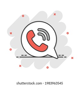 Mobile phone icon in comic style. Telephone talk cartoon vector illustration on white isolated background. Hotline contact splash effect business concept.