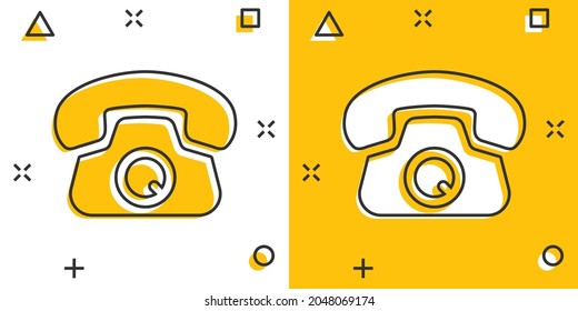 Mobile phone icon in comic style. Telephone talk cartoon vector illustration on white isolated background. Hotline contact splash effect business concept.