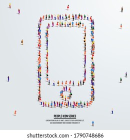 Mobile phone icon or concept. large group of people form to create mobile phone. vector illustration.