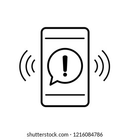 Mobile phone icon with danger warning attention sign in a speech bubble vector