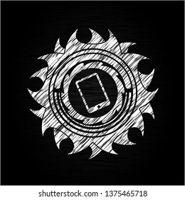mobile phone icon drawn chalk emblem, retro style, chalk or chalkboard texture