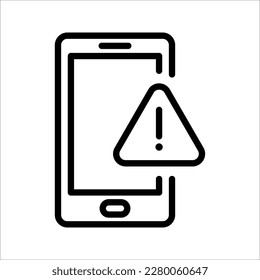 Mobile phone icon with exclamation mark. Mobile phone icon and alert, error, alarm, danger symbol. vector illustration on white background