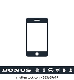 Mobile Phone icon flat. Black pictogram on white background. Vector illustration symbol and bonus button