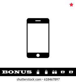 Mobile Phone icon flat. Black pictogram on white background. Vector illustration symbol and bonus button open and closed lock, folder, star