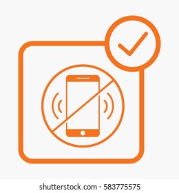 Mobile Phone Icon. Flat Isolated Orange Color Silhouette and Background