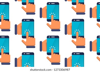 Mobile phone icon in flat style isolated on white background.  Seamless pattern stock vector illustration