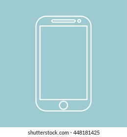 Mobile phone icon flat style silhouette outline isolated on a green background, vector illustration