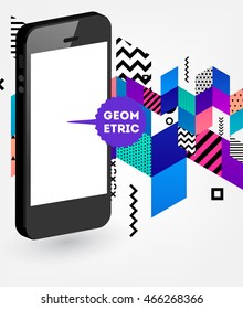 Mobile phone icon with geometric abstract pattern, vector