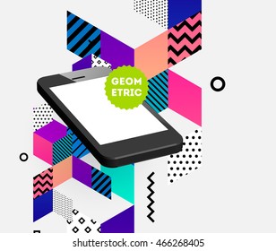 Mobile phone icon with geometric abstract pattern, vector