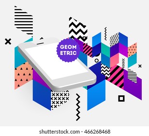 Mobile phone icon with geometric abstract pattern, vector