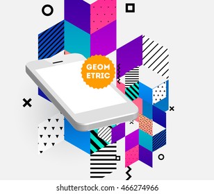 Mobile phone icon with geometric abstract pattern, vector