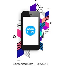 Mobile Phone Icon With Geometric Abstract Pattern, Vector