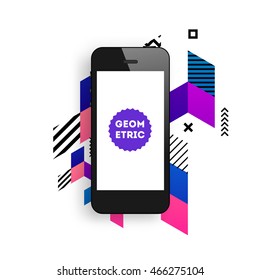 Mobile phone icon with geometric abstract pattern, vector