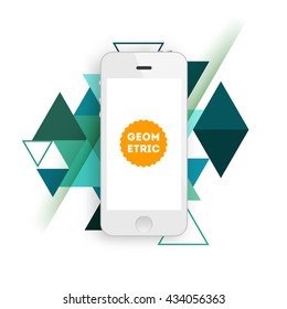 Mobile Phone Icon. Geometric Vector Background. Triangles Pattern for Business Presentations, Application Cover and Web Site Design.