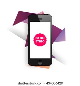 Mobile Phone Icon. Geometric Vector Background. Triangles Pattern for Business Presentations, Application Cover and Web Site Design.