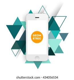 Icono de teléfono móvil. Fondo del vector geométrico. Patrón de triángulos para presentaciones empresariales, cubierta de aplicaciones y diseño de sitios web.