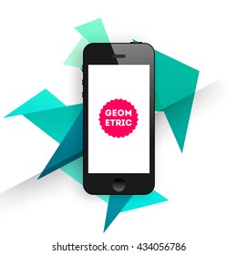Icono de teléfono móvil. Fondo del vector geométrico. Patrón de triángulos para presentaciones empresariales, cubierta de aplicaciones y diseño de sitios web.