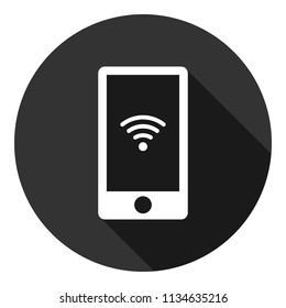 Mobile phone icon. Grey background with shadow. Vector flat sign.