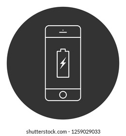 Mobile phone icon. Grey background. Vector flat sign. Round icon design