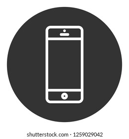Mobile phone icon. Grey background. Vector flat sign. Round icon design
